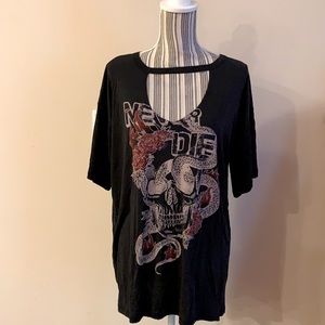 Woman’s Large Vocal Blouse ~ Never Die ~ Skull, Snake, Flames
